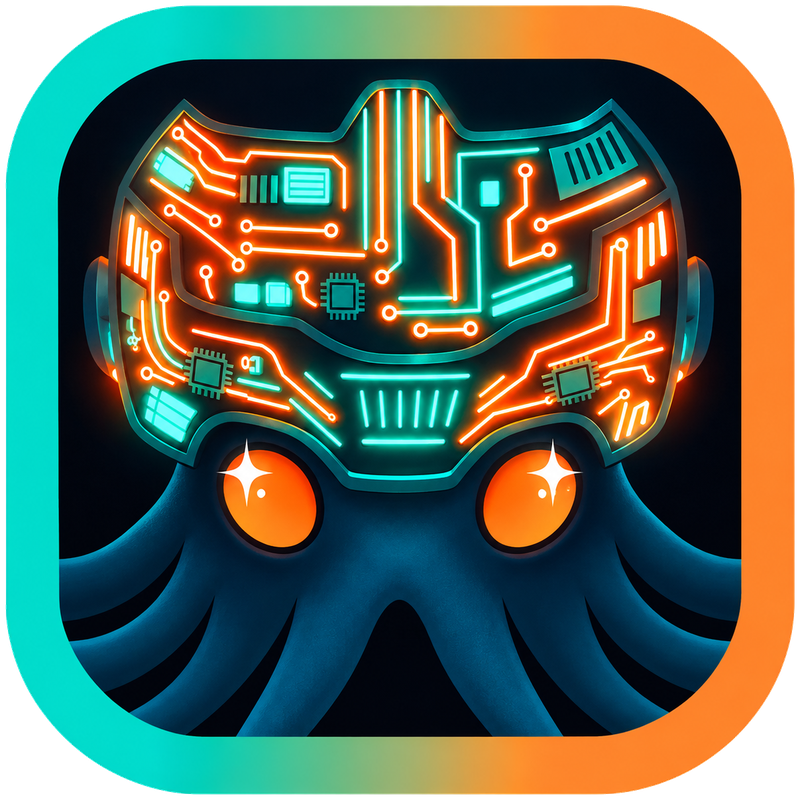 Nightstone — a cybernetic octopus in the Honed Signal squircle badge